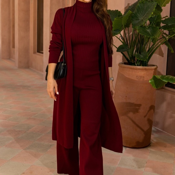 NEW!!! Eirini Knitted Three-Piece Pants Set - Burgundy - Picture 4 of 10